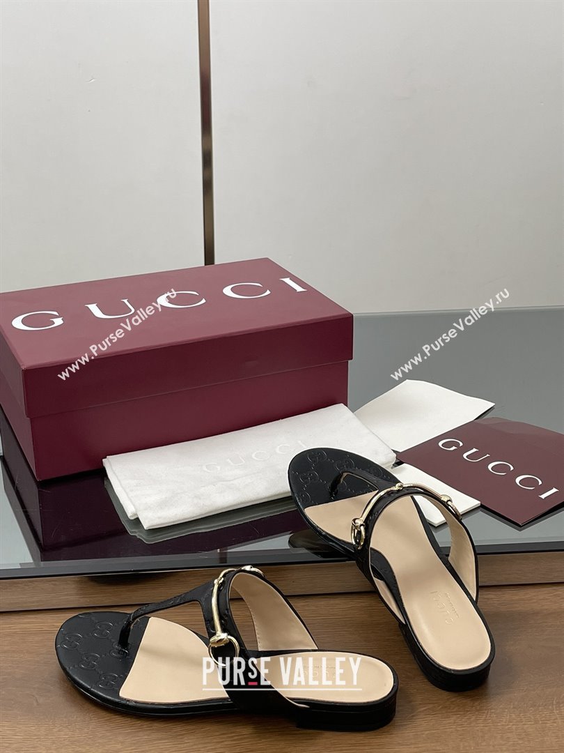 Gucci Thong Sandal with Horsebit in GG Leather 816590 Black 2025 (MD-25080204)