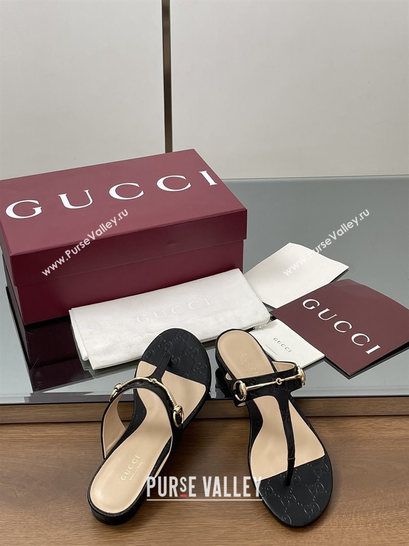 Gucci Thong Sandal with Horsebit in GG Leather 816590 Black 2025 (MD-25080204)