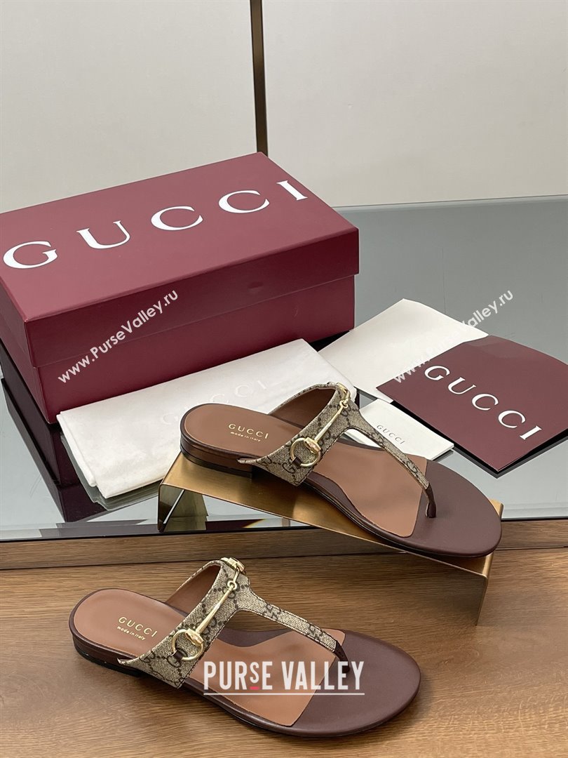 Gucci Thong Sandal with Horsebit in GG Canvas Leather 816590 Dark Brown 2025 (MD-25080205)