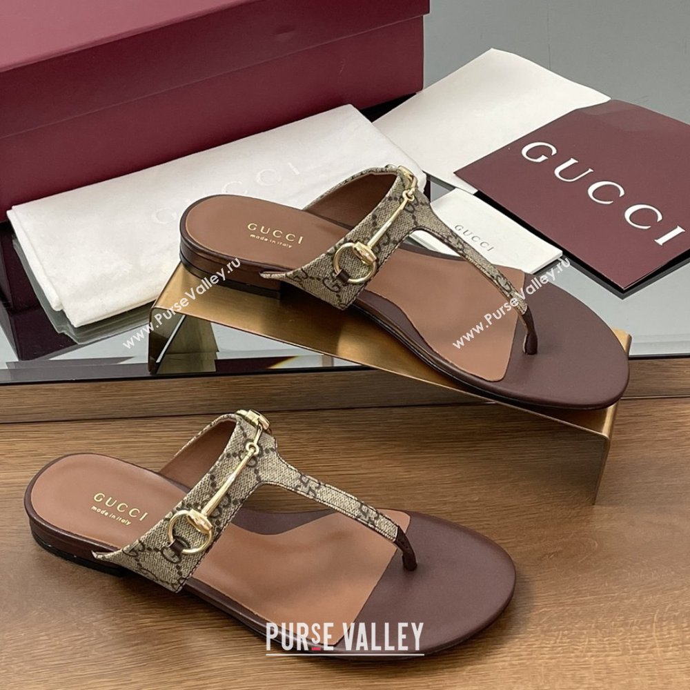 Gucci Thong Sandal with Horsebit in GG Canvas Leather 816590 Dark Brown 2025 (MD-25080205)