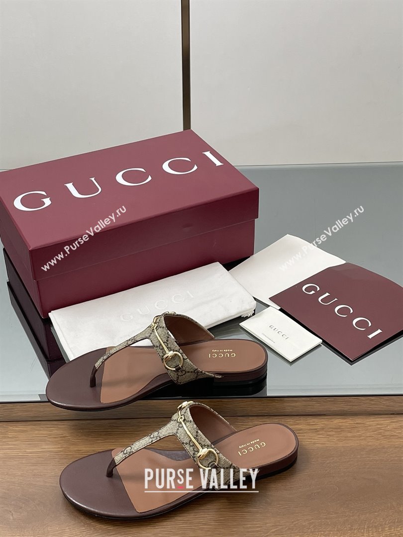 Gucci Thong Sandal with Horsebit in GG Canvas Leather 816590 Dark Brown 2025 (MD-25080205)