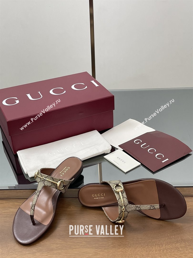 Gucci Thong Sandal with Horsebit in GG Canvas Leather 816590 Dark Brown 2025 (MD-25080205)