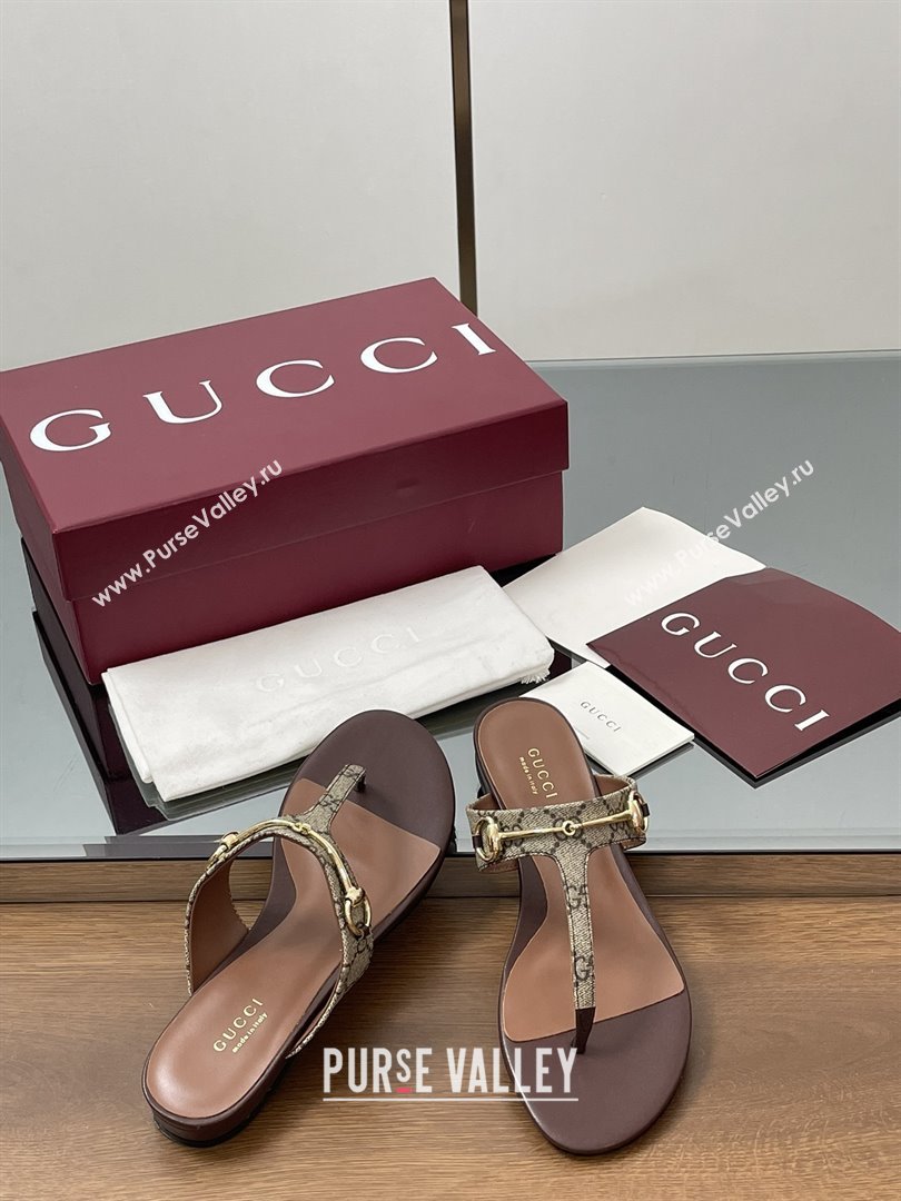 Gucci Thong Sandal with Horsebit in GG Canvas Leather 816590 Dark Brown 2025 (MD-25080205)