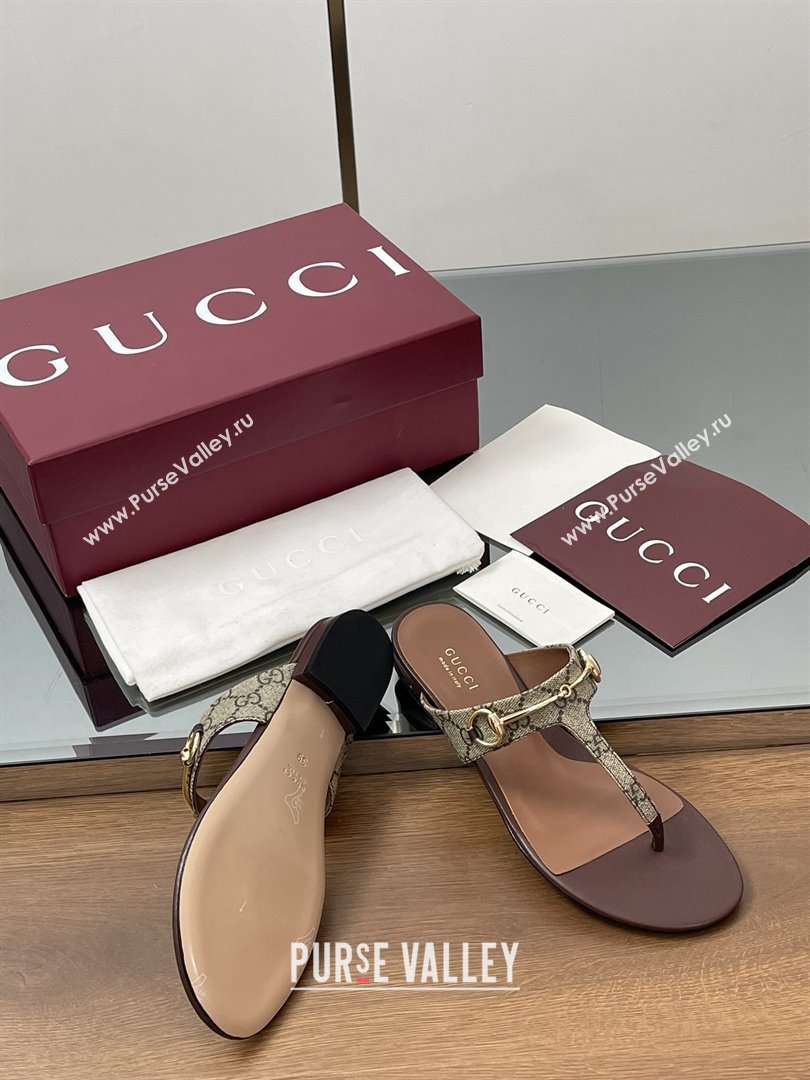 Gucci Thong Sandal with Horsebit in GG Canvas Leather 816590 Dark Brown 2025 (MD-25080205)