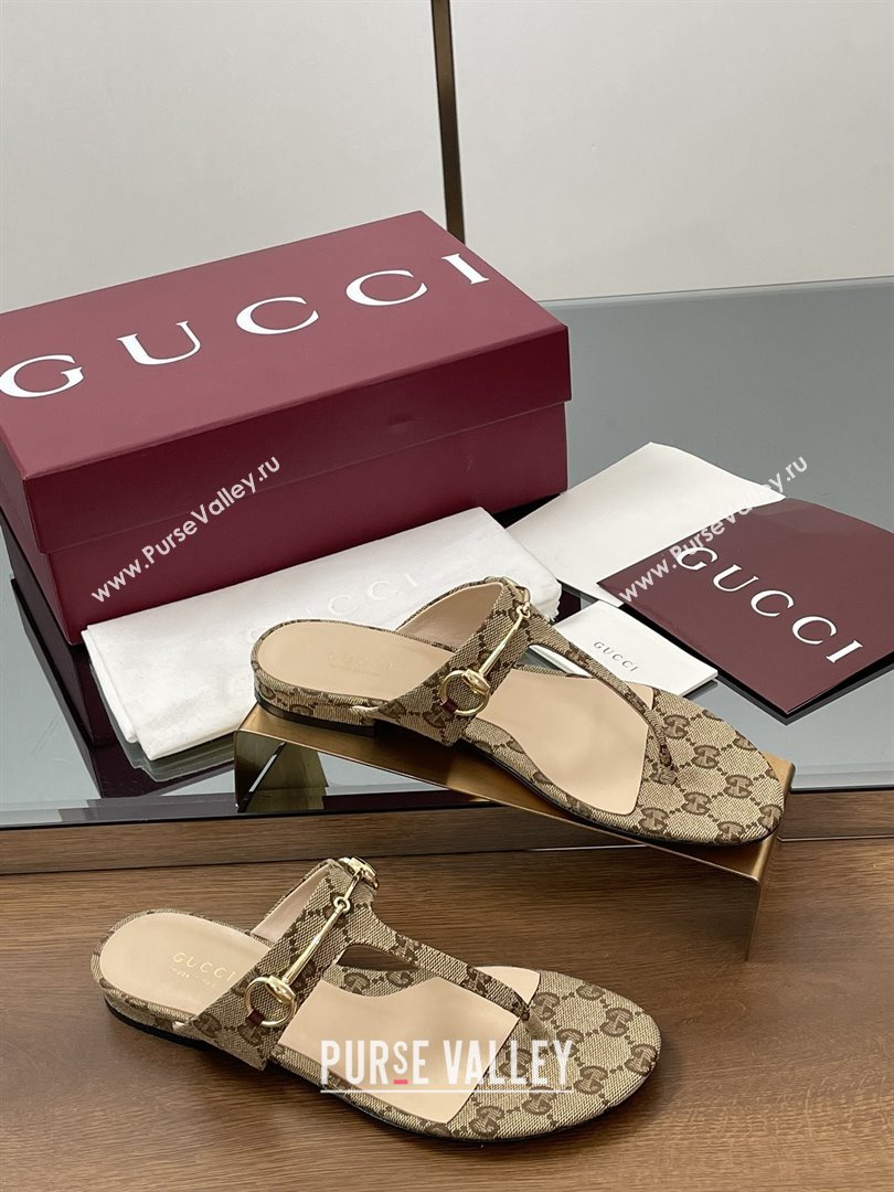 Gucci Thong Sandal with Horsebit in GG Canvas Leather 816590 Light Brown 2025 (MD-25080206)