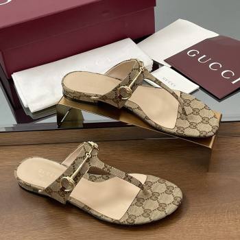 Gucci Thong Sandal with Horsebit in GG Canvas Leather 816590 Light Brown 2025 (MD-25080206)
