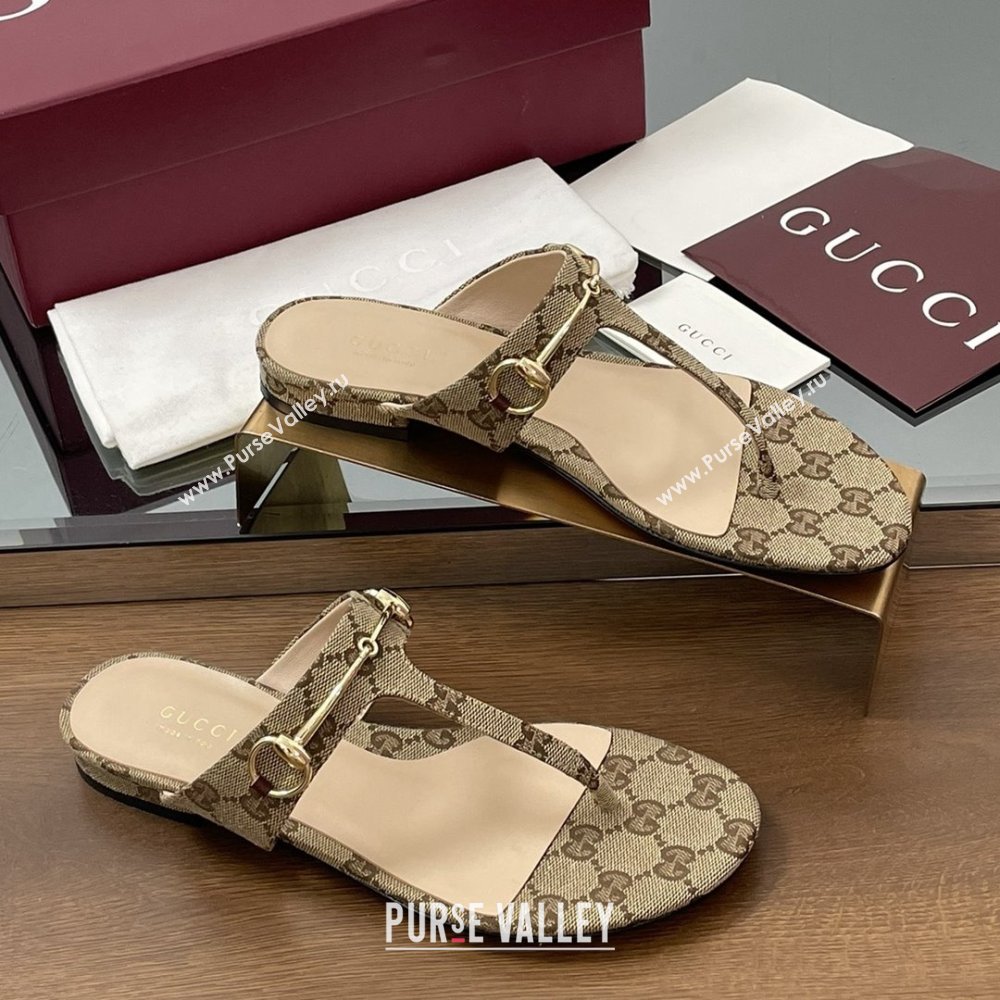 Gucci Thong Sandal with Horsebit in GG Canvas Leather 816590 Light Brown 2025 (MD-25080206)