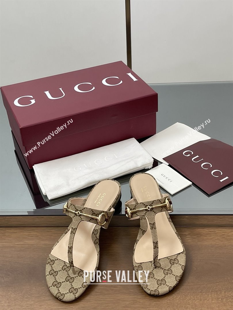 Gucci Thong Sandal with Horsebit in GG Canvas Leather 816590 Light Brown 2025 (MD-25080206)