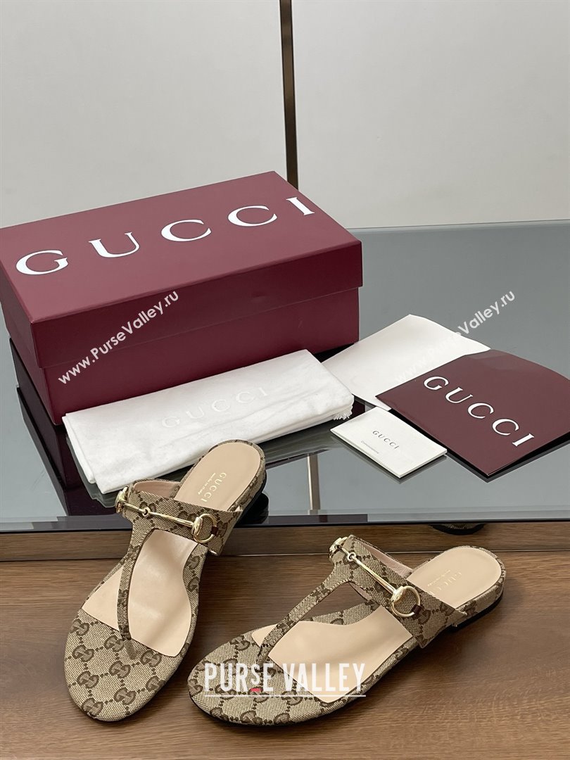 Gucci Thong Sandal with Horsebit in GG Canvas Leather 816590 Light Brown 2025 (MD-25080206)