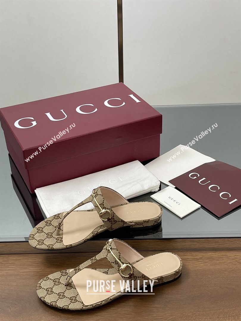 Gucci Thong Sandal with Horsebit in GG Canvas Leather 816590 Light Brown 2025 (MD-25080206)