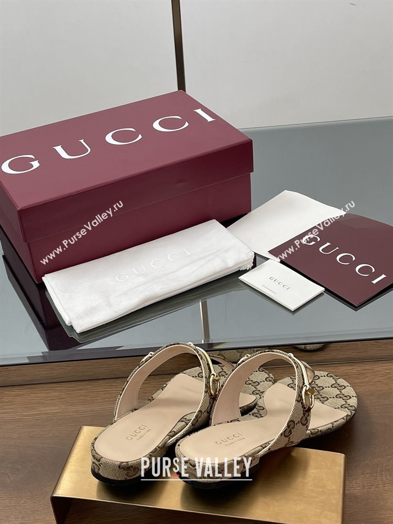Gucci Thong Sandal with Horsebit in GG Canvas Leather 816590 Light Brown 2025 (MD-25080206)
