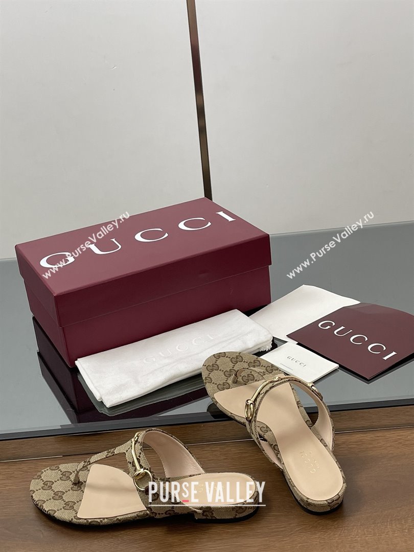 Gucci Thong Sandal with Horsebit in GG Canvas Leather 816590 Light Brown 2025 (MD-25080206)