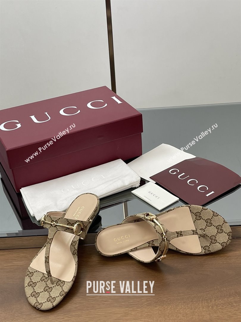 Gucci Thong Sandal with Horsebit in GG Canvas Leather 816590 Light Brown 2025 (MD-25080206)