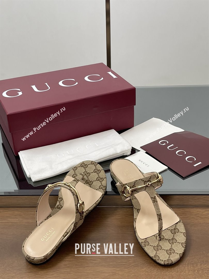 Gucci Thong Sandal with Horsebit in GG Canvas Leather 816590 Light Brown 2025 (MD-25080206)
