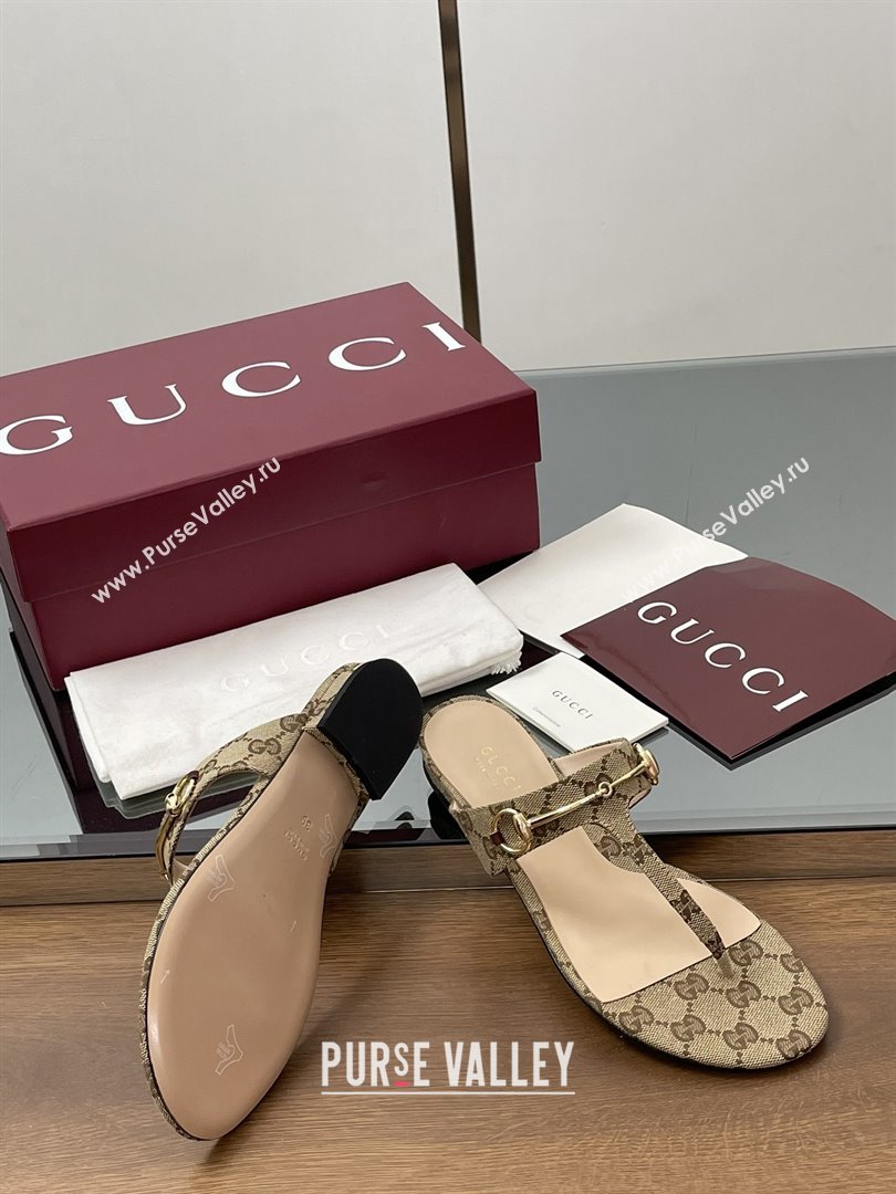 Gucci Thong Sandal with Horsebit in GG Canvas Leather 816590 Light Brown 2025 (MD-25080206)