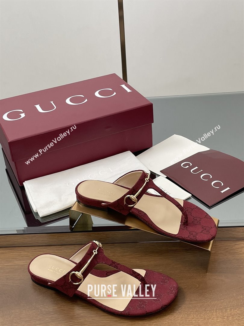 Gucci Thong Sandal with Horsebit in GG Canvas Leather 816590 Burgundy 2025 (MD-25080207)