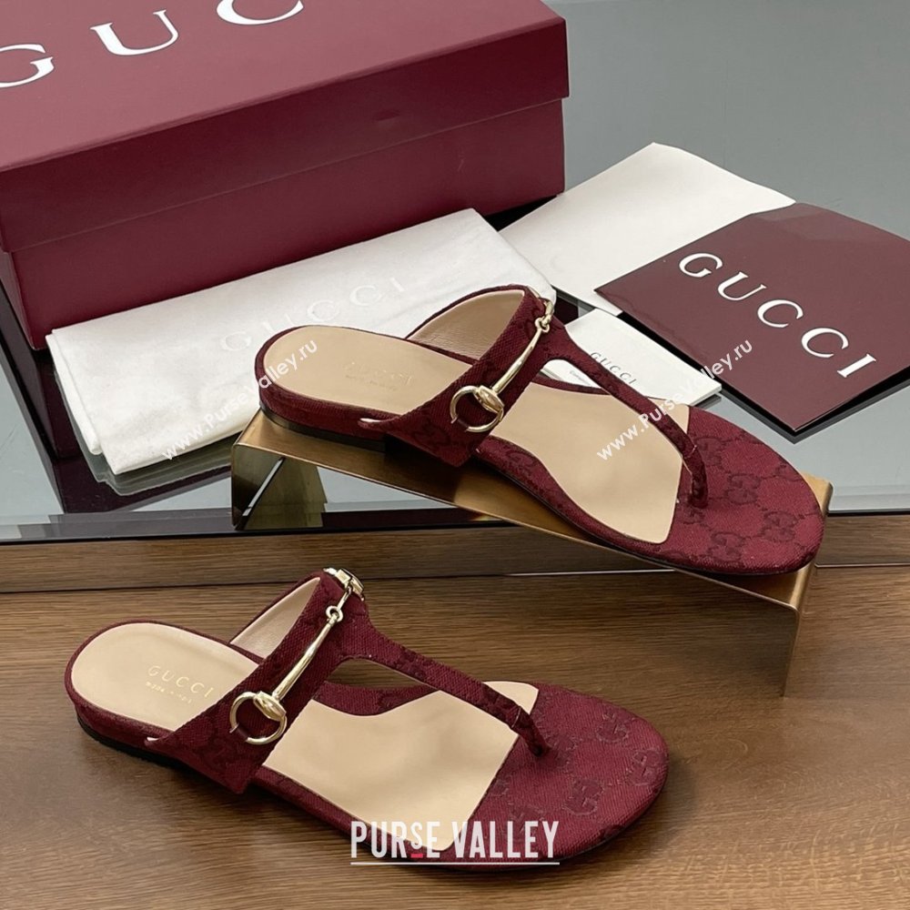 Gucci Thong Sandal with Horsebit in GG Canvas Leather 816590 Burgundy 2025 (MD-25080207)
