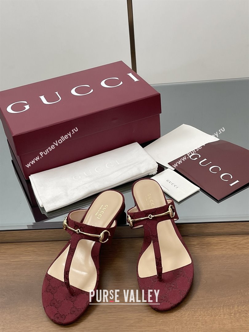 Gucci Thong Sandal with Horsebit in GG Canvas Leather 816590 Burgundy 2025 (MD-25080207)