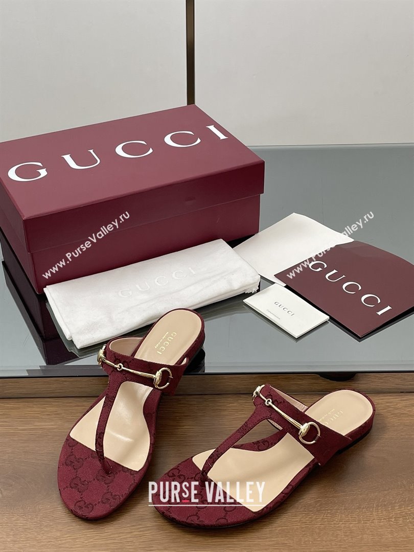 Gucci Thong Sandal with Horsebit in GG Canvas Leather 816590 Burgundy 2025 (MD-25080207)