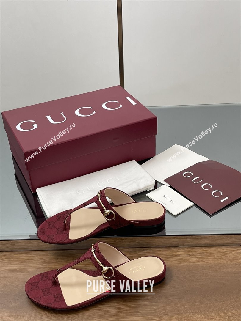 Gucci Thong Sandal with Horsebit in GG Canvas Leather 816590 Burgundy 2025 (MD-25080207)