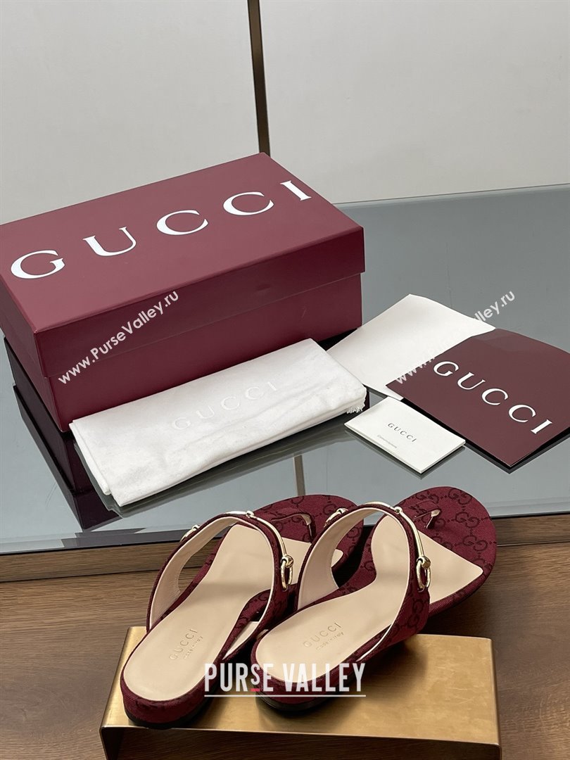 Gucci Thong Sandal with Horsebit in GG Canvas Leather 816590 Burgundy 2025 (MD-25080207)