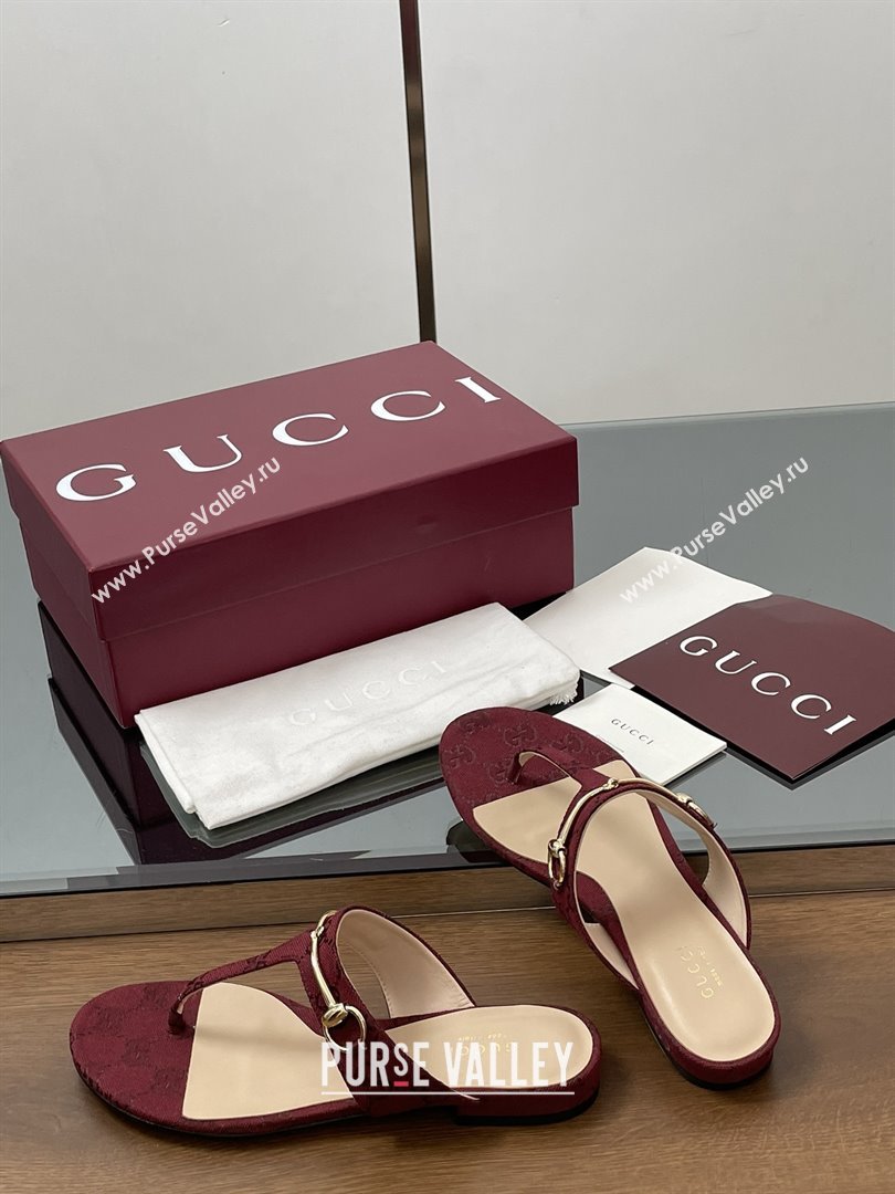 Gucci Thong Sandal with Horsebit in GG Canvas Leather 816590 Burgundy 2025 (MD-25080207)