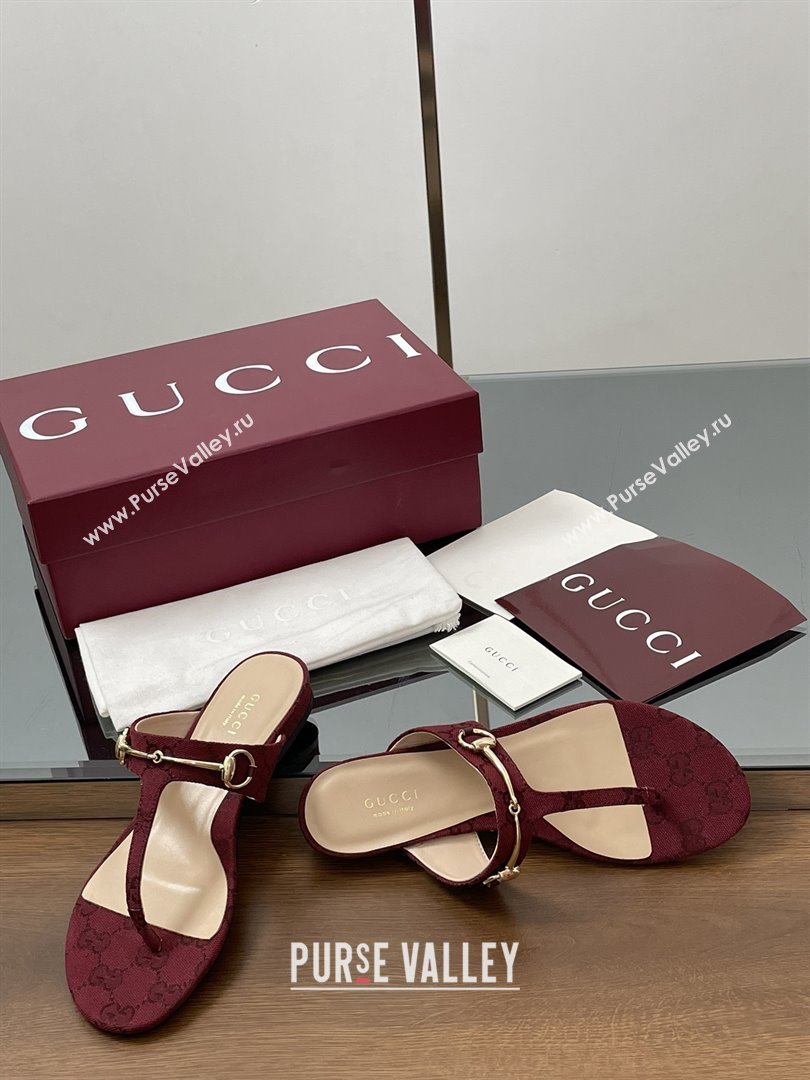 Gucci Thong Sandal with Horsebit in GG Canvas Leather 816590 Burgundy 2025 (MD-25080207)