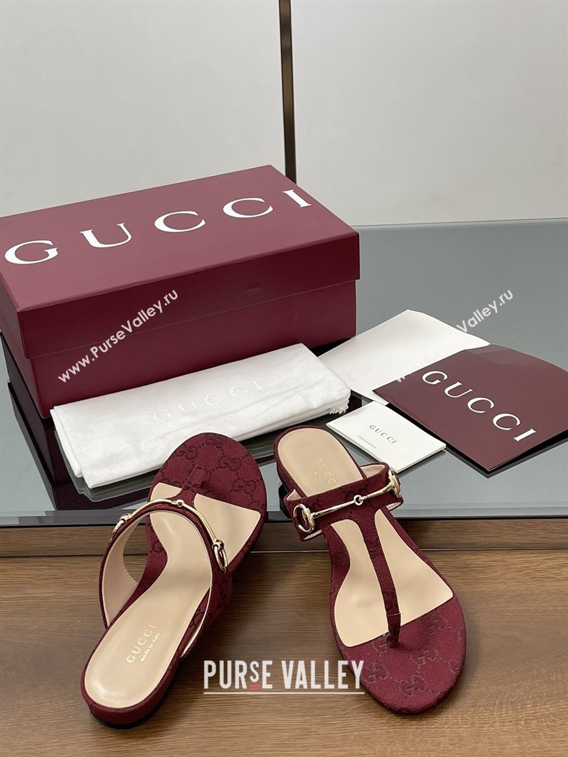 Gucci Thong Sandal with Horsebit in GG Canvas Leather 816590 Burgundy 2025 (MD-25080207)