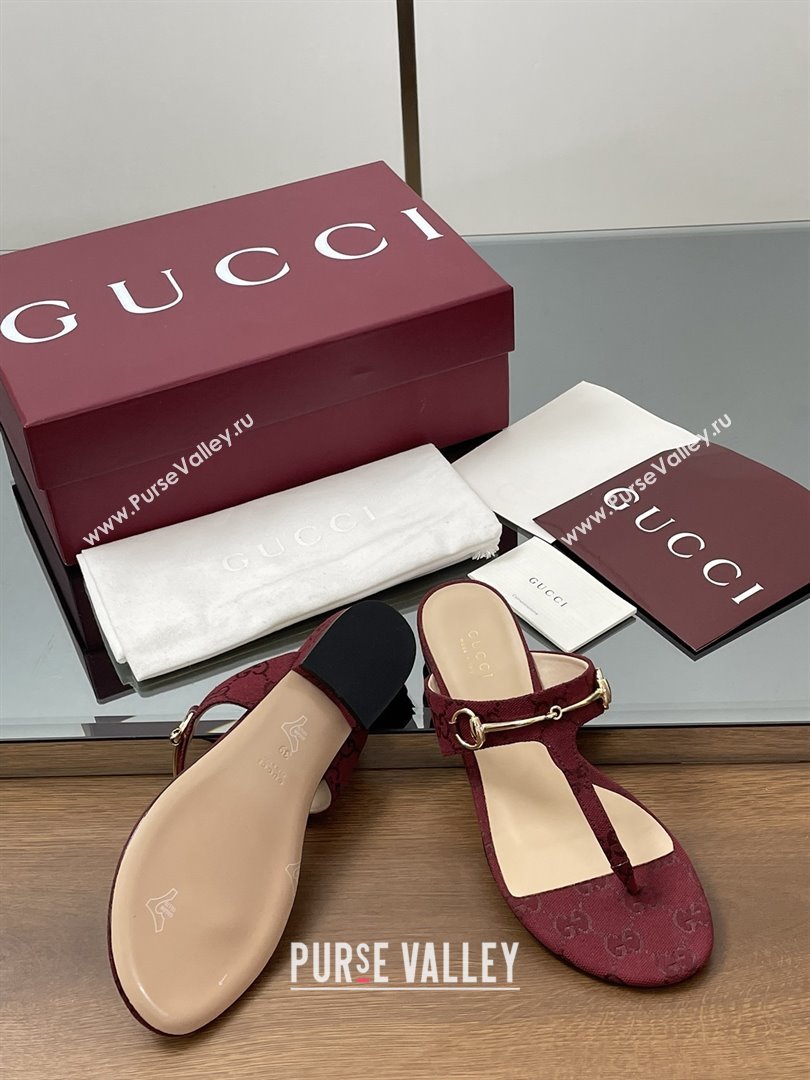 Gucci Thong Sandal with Horsebit in GG Canvas Leather 816590 Burgundy 2025 (MD-25080207)