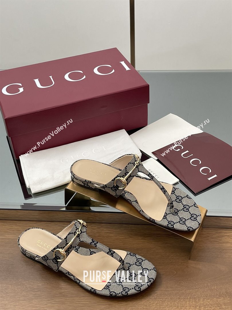 Gucci Thong Sandal with Horsebit in GG Canvas Leather 816590 Blue 2025 (MD-25080208)