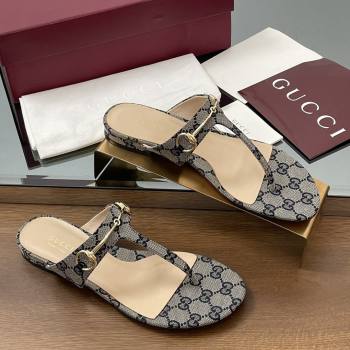 Gucci Thong Sandal with Horsebit in GG Canvas Leather 816590 Blue 2025 (MD-25080208)