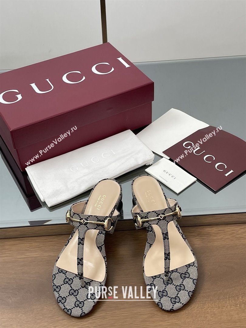 Gucci Thong Sandal with Horsebit in GG Canvas Leather 816590 Blue 2025 (MD-25080208)