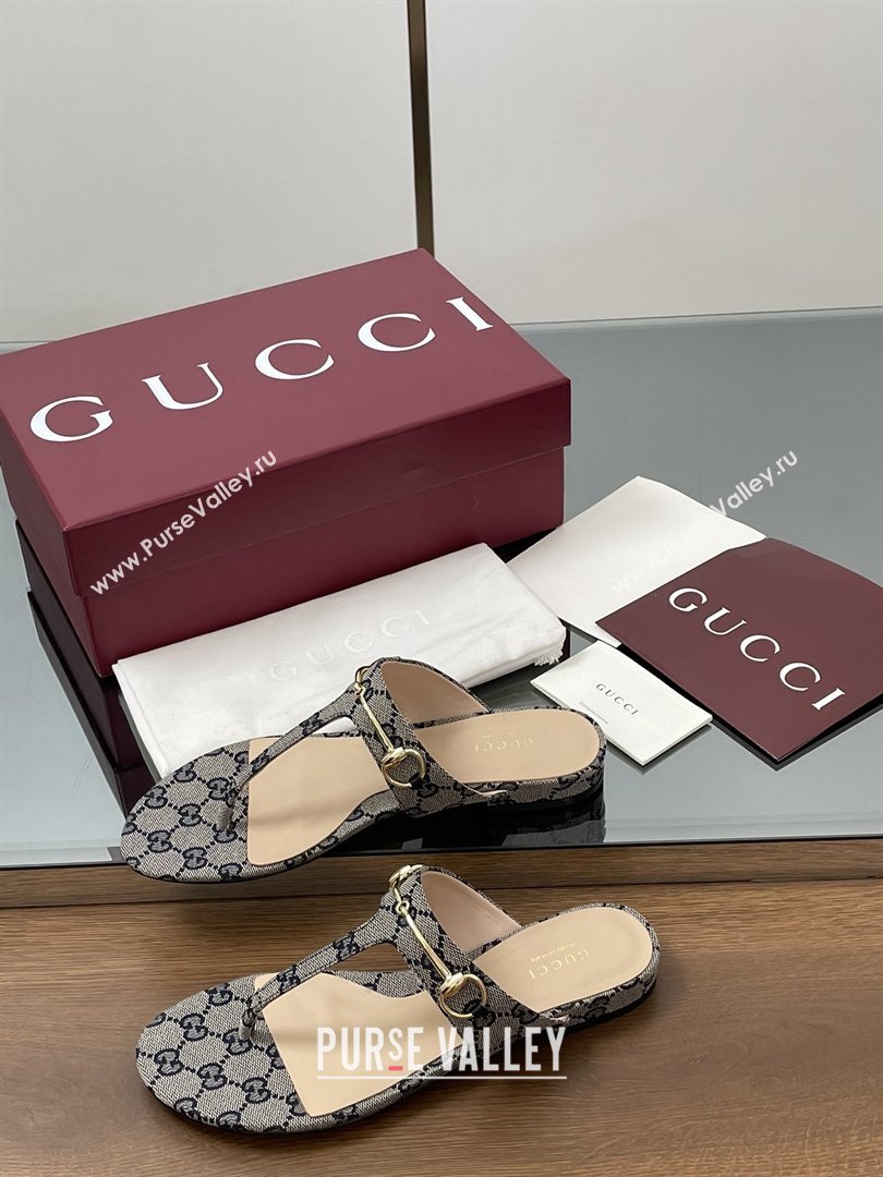 Gucci Thong Sandal with Horsebit in GG Canvas Leather 816590 Blue 2025 (MD-25080208)