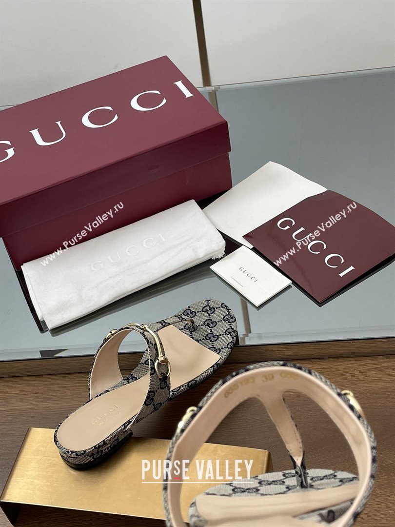 Gucci Thong Sandal with Horsebit in GG Canvas Leather 816590 Blue 2025 (MD-25080208)