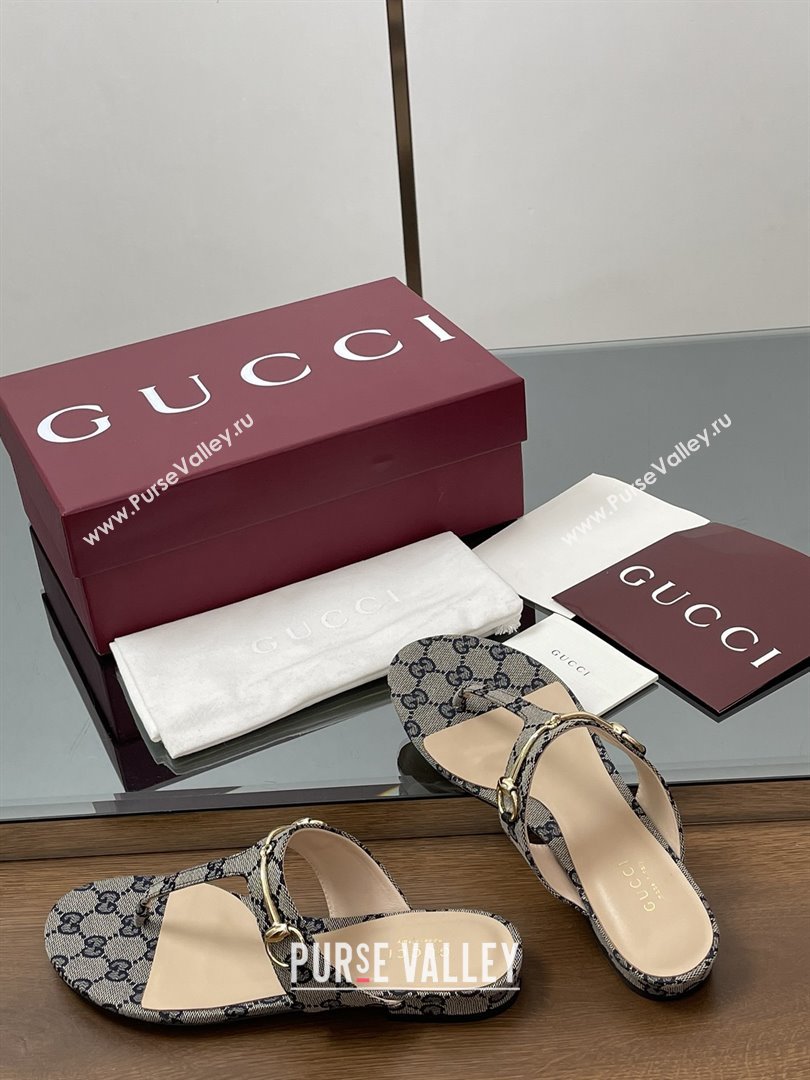 Gucci Thong Sandal with Horsebit in GG Canvas Leather 816590 Blue 2025 (MD-25080208)