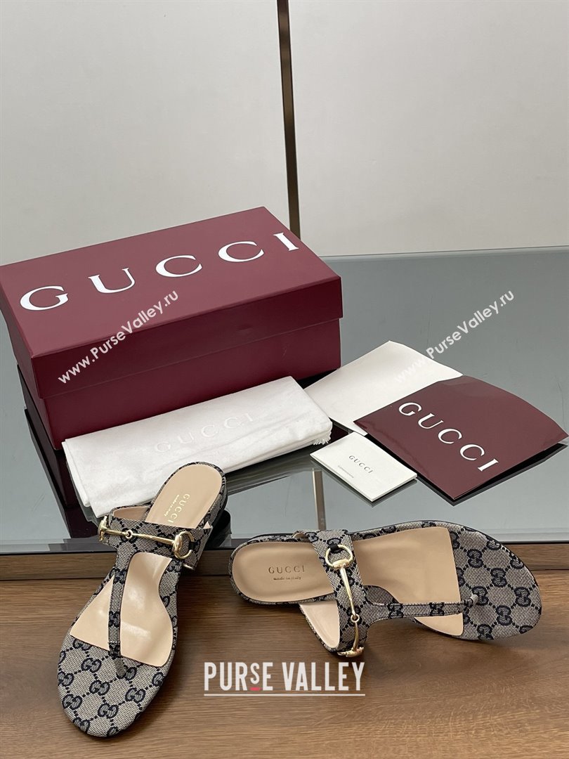 Gucci Thong Sandal with Horsebit in GG Canvas Leather 816590 Blue 2025 (MD-25080208)