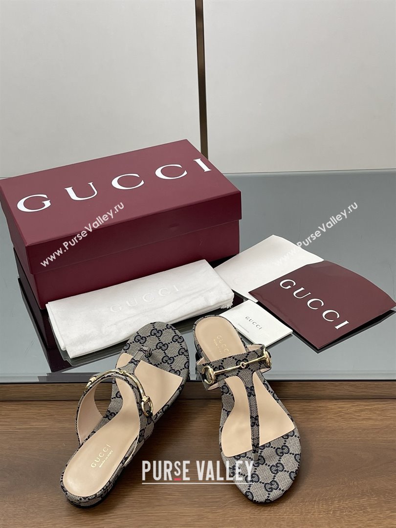 Gucci Thong Sandal with Horsebit in GG Canvas Leather 816590 Blue 2025 (MD-25080208)