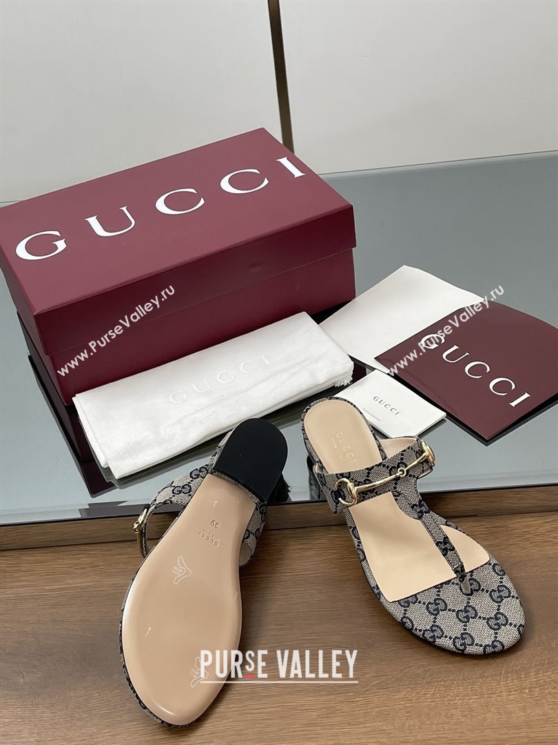 Gucci Thong Sandal with Horsebit in GG Canvas Leather 816590 Blue 2025 (MD-25080208)