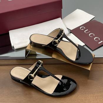 Gucci Thong Sandal with Horsebit in Patent Leather 816590 Black 2025 (MD-25080209)