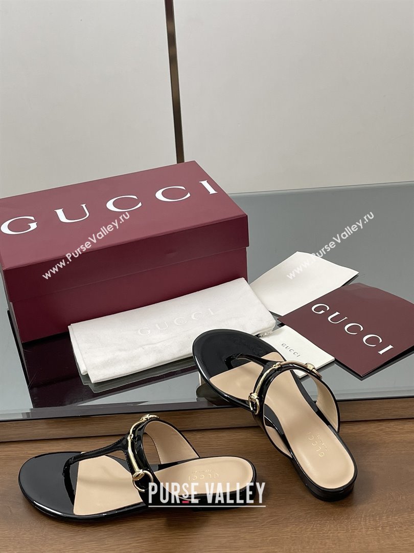 Gucci Thong Sandal with Horsebit in Patent Leather 816590 Black 2025 (MD-25080209)