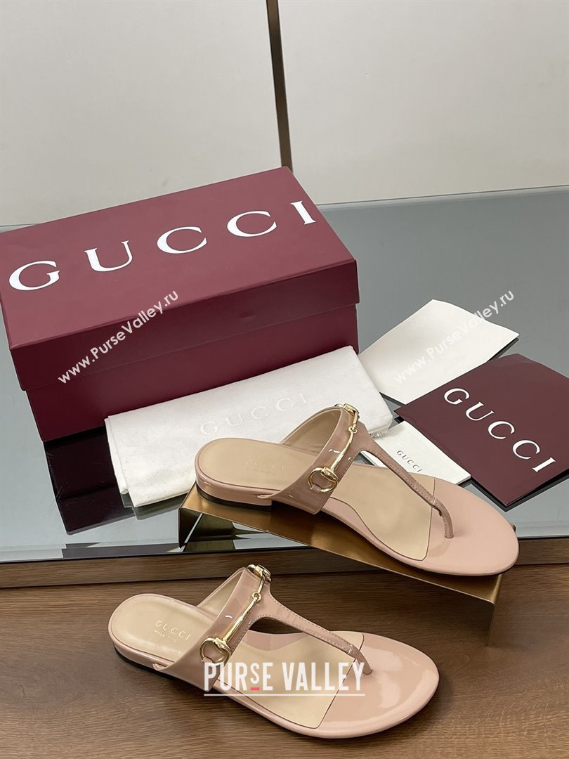 Gucci Thong Sandal with Horsebit in Patent Leather 816590 Nude 2025 (MD-25080210)