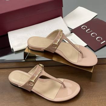 Gucci Thong Sandal with Horsebit in Patent Leather 816590 Nude 2025 (MD-25080210)