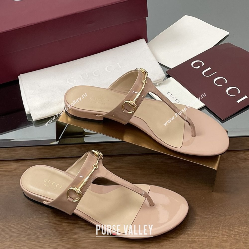 Gucci Thong Sandal with Horsebit in Patent Leather 816590 Nude 2025 (MD-25080210)