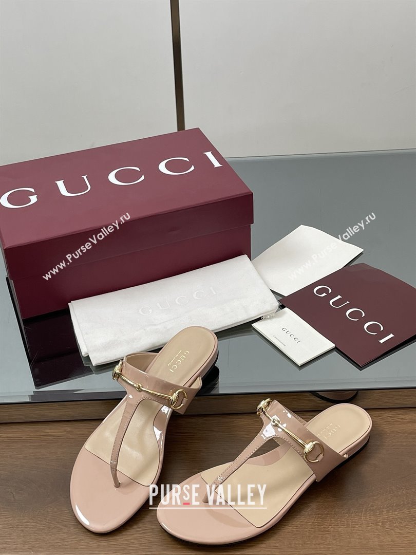 Gucci Thong Sandal with Horsebit in Patent Leather 816590 Nude 2025 (MD-25080210)