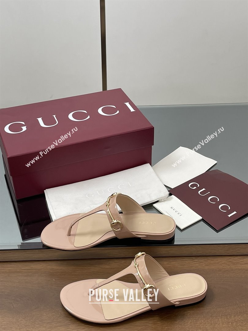 Gucci Thong Sandal with Horsebit in Patent Leather 816590 Nude 2025 (MD-25080210)