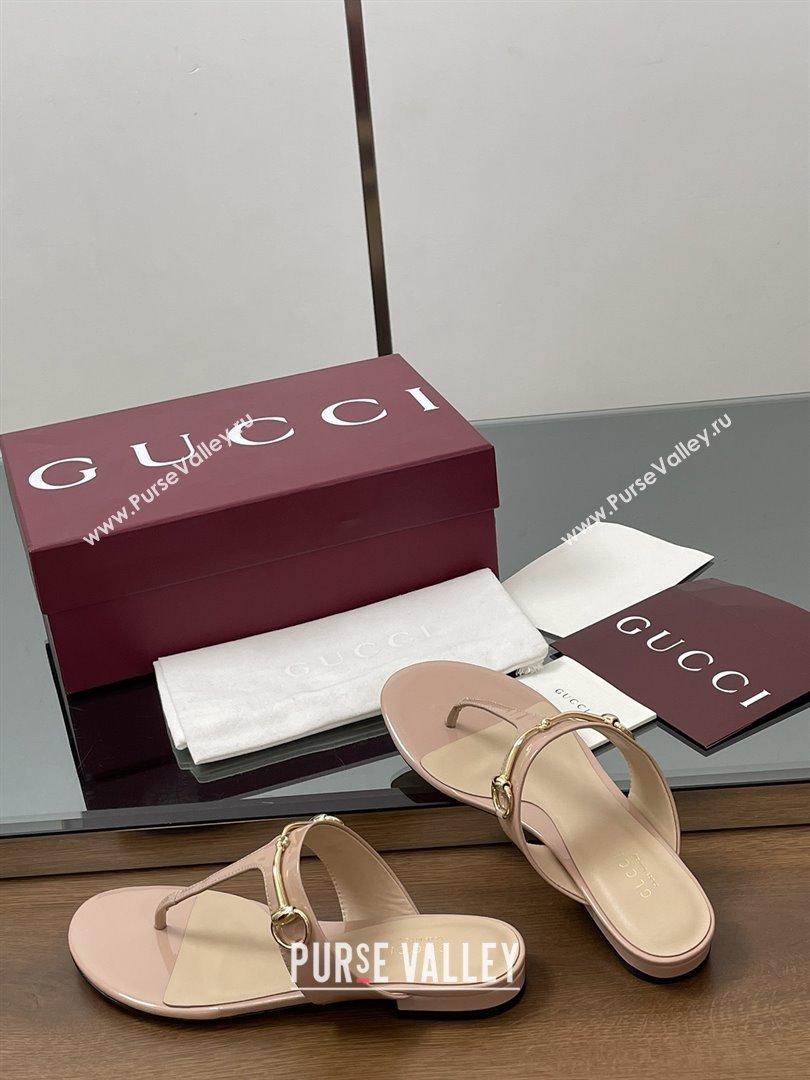 Gucci Thong Sandal with Horsebit in Patent Leather 816590 Nude 2025 (MD-25080210)