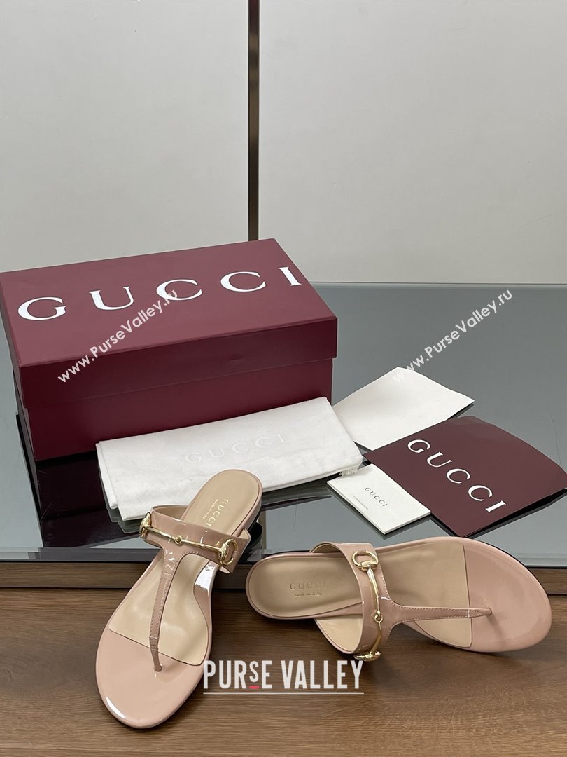 Gucci Thong Sandal with Horsebit in Patent Leather 816590 Nude 2025 (MD-25080210)