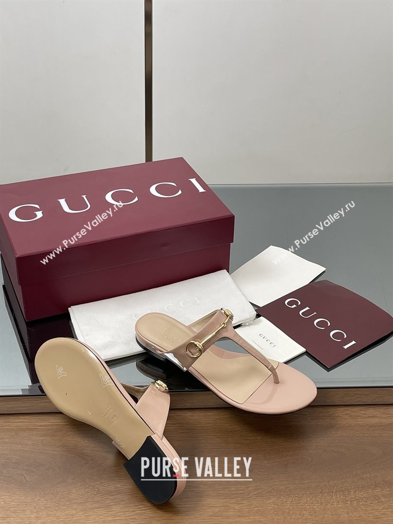 Gucci Thong Sandal with Horsebit in Patent Leather 816590 Nude 2025 (MD-25080210)