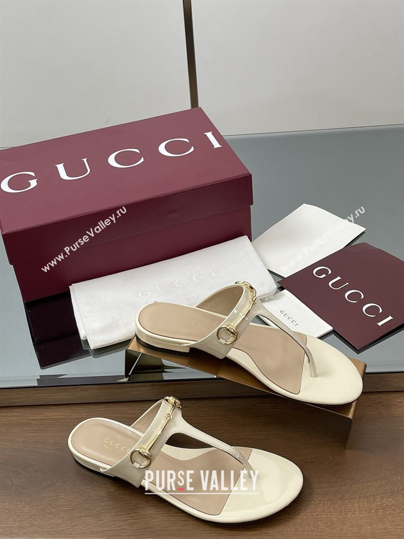 Gucci Thong Sandal with Horsebit in Patent Leather 816590 White 2025 (MD-25080211)