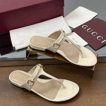 Gucci Thong Sandal with Horsebit in Patent Leather 816590 White 2025 (MD-25080211)